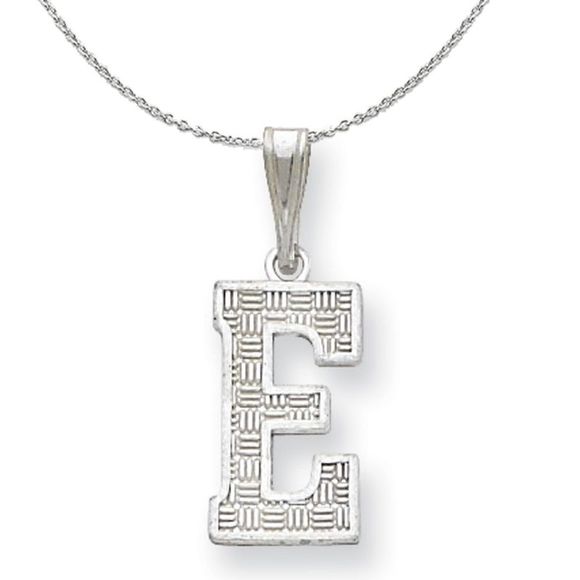Silver Sami Collection Textured Block Initial E Necklace - 16 In